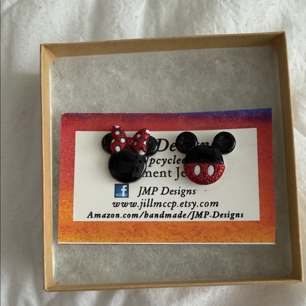 Red and Black Minnie & Mickey Stud Earrings by